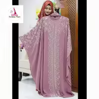 DMC Stone Work Premium Burkha for Muslim Women – Soft Dubai Cherry Fabric with Adjustable Hijab Outerwear